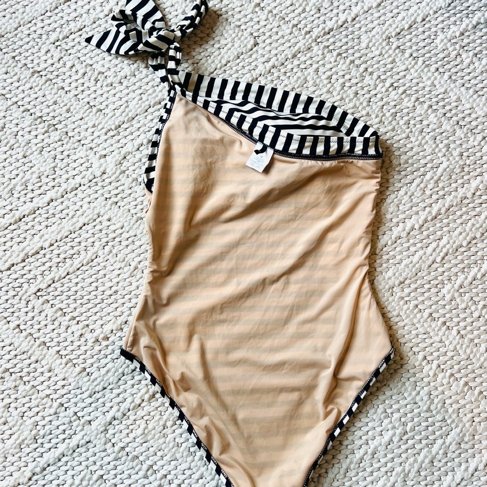 J CREW Classic 1 Tie Strap Navy Striped One Piece Swimsuit Womens 10 Like New - Picture 6 of 10